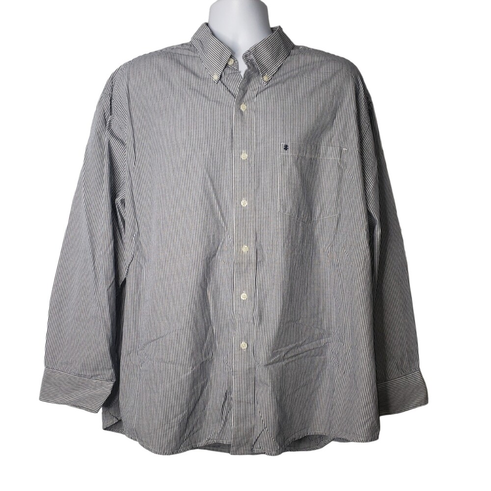 Izod Blue & White Gingham Cotton Button Down Shirt Mens Size XXL